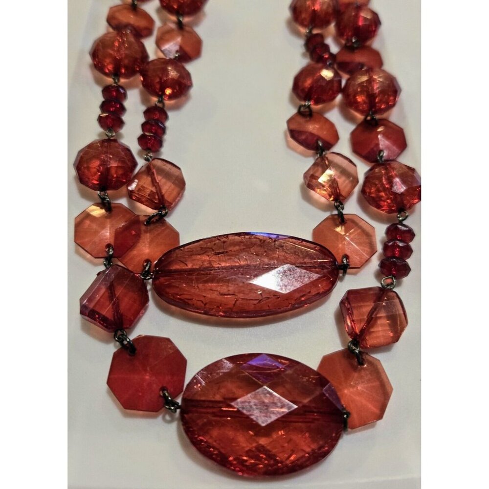 Stunning Vintage Chunky Ruby Red Bead Necklace Faceted Acrylic Beads 26" Drop - Picture 4 of 9